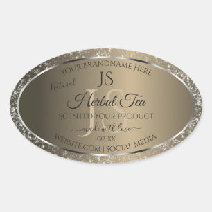 Sticker Ovale Platine Beige avec Parties scintillant Initiales É