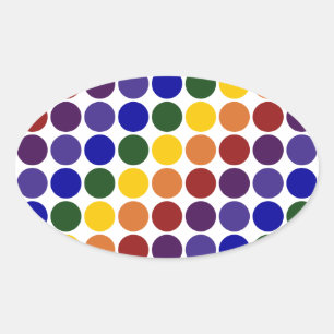 Sticker Ovale Pois arc-en-ciel en blanc