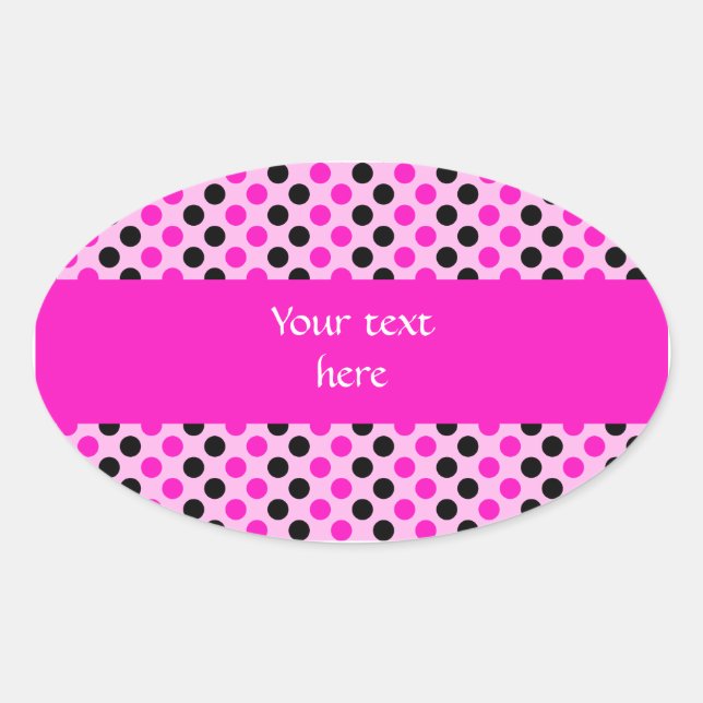 Sticker Ovale Pois roses et noirs choquants (Devant)