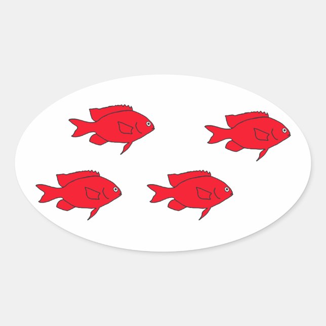 Sticker Ovale Poisson de Corail Rouge (Devant)