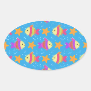Sticker Ovale Poisson Et Motif D'Épée