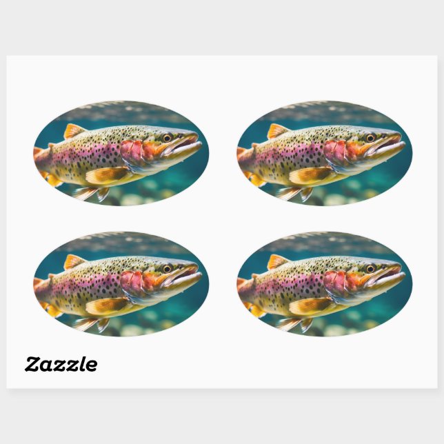 Sticker Ovale poisson saumon (Feuille)