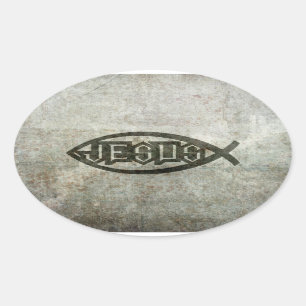 Sticker Ovale Poissons concrets urbains de Jésus