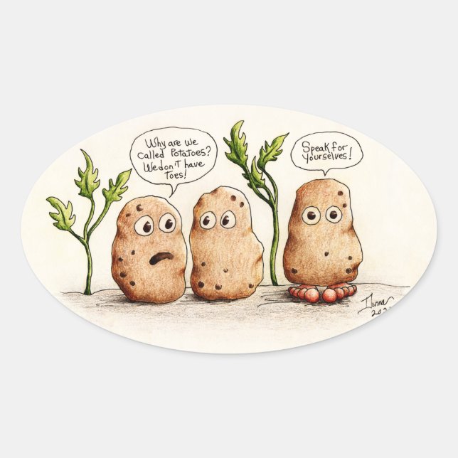 Sticker Ovale Pommes de terre amusantes (Devant)