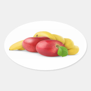 Sticker Ovale Pommes rouges et bananes