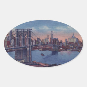 Sticker Ovale Pont vintage Brooklyn