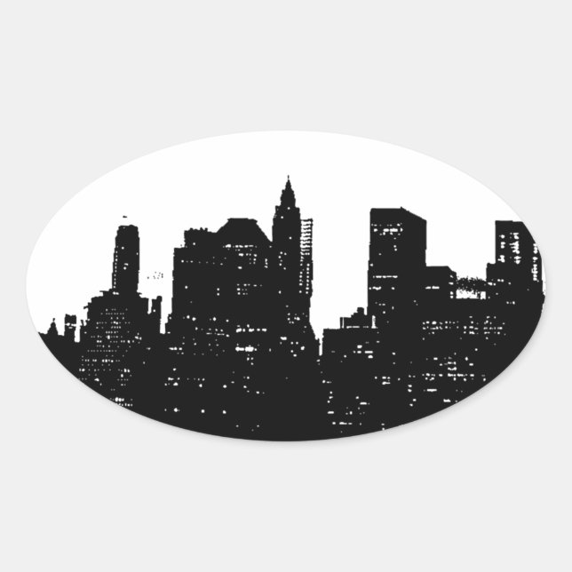 Sticker Ovale Pop Art Black White New York City (Devant)