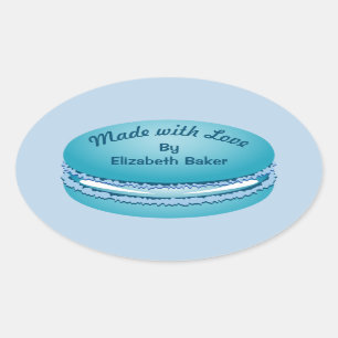 Sticker Ovale Pop Art Blue Macaron Cookie Personnalisé