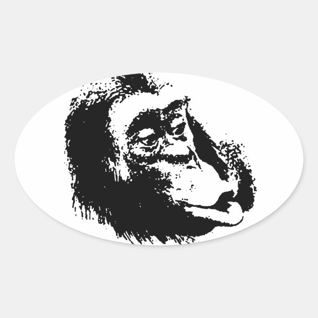 Sticker Ovale Pop Art drôle Chimpanzé (Devant)