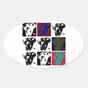 Sticker Ovale Pop Art Elephants