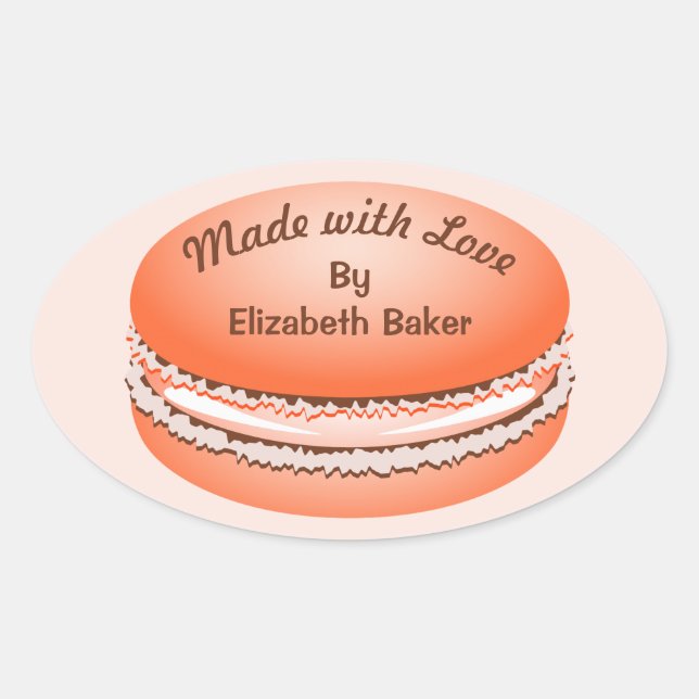 Sticker Ovale Pop Art Orange Macaron Cookie Personnalisé (Devant)