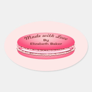 Sticker Ovale Pop Art rose Macaron Cookie Personnalisé
