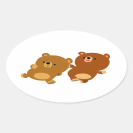 Sticker ovale pour les ours caricaturaux mignons