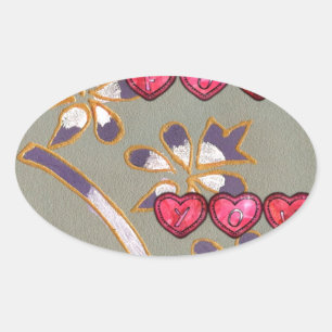 Sticker Ovale Pour Vous De Moi : Beau Coeurs Floraux Design