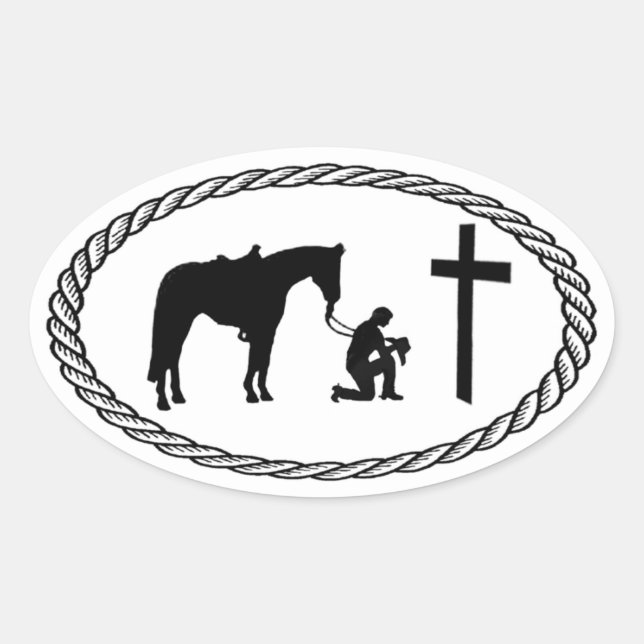 Sticker Ovale Prière Croix de cowboy style Euro (Devant)