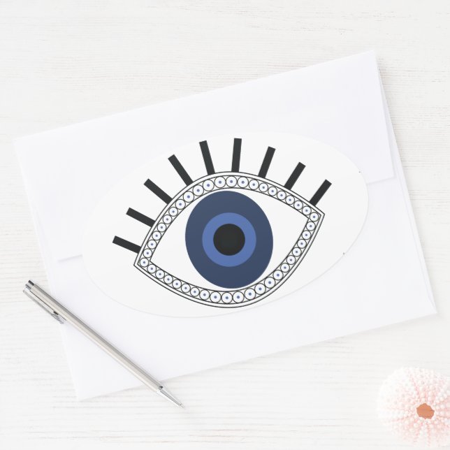 Sticker Ovale Protection des yeux maléfiques, oeil bleu grec (Enveloppe)