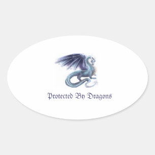 Sticker Ovale Protégé par les dragons