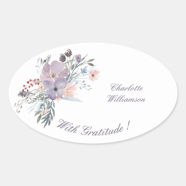 Sticker Ovale Pulvérisateur de fleurs de lavande de Gratitude (Devant)
