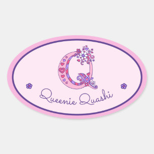 Sticker Ovale Q lettre monogramme nom personnalisé id autocollan