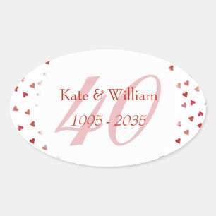 Sticker Ovale quarantième Confettis rouges de coeurs
