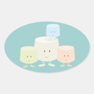 Sticker Ovale Quatre guimauves souriant ensemble