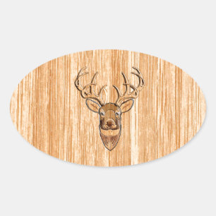 Sticker Ovale Queue blanche Buck Tête de cerf Bois Grain