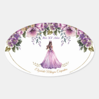 Sticker ovale Quinceañera violet Lilac
