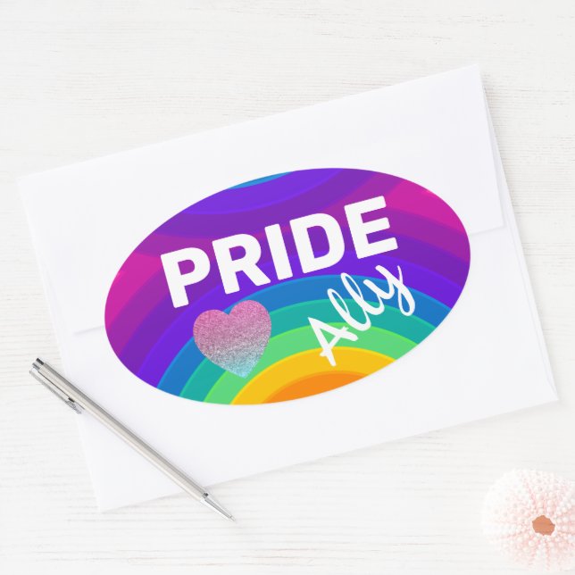 Sticker Ovale Rainbow Pride Ally (Enveloppe)