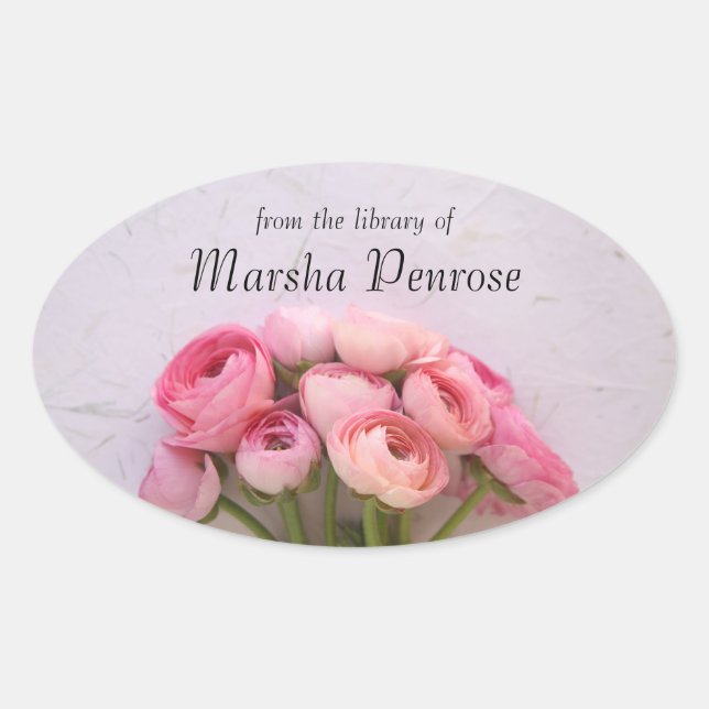 Sticker Ovale ranunculus rose sur la plaque arrière - plan textu (Devant)