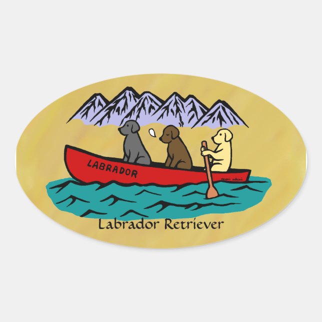 Sticker Ovale Récupérateurs Canoeing Labrador (Devant)