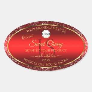 Sticker Ovale Red Gold Logo Initiales Parties scintillant Étoile