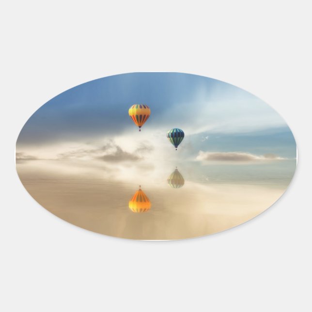 Sticker Ovale Réflexion de l'eau des ballons à air chaud (Devant)