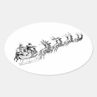 Sticker Ovale Reindeer Tirant Père Noël Sleigh .