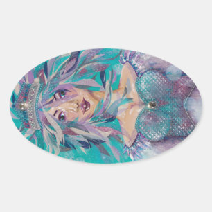Sticker Ovale Reine Safine bleu violet sirène Océan Princesse