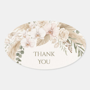 Sticker Ovale Remerciement Floral Pampas Neutre