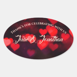 Sticker Ovale Remerciements du couple avec des cœurs rouges sur 