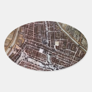 Sticker Ovale Réplique carte de la ville de Rotterdam 1652