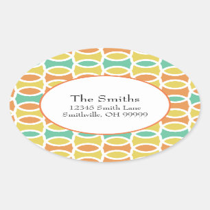 Sticker Ovale Rétro 1960s Cercles Ovals Orange Or Turquoise