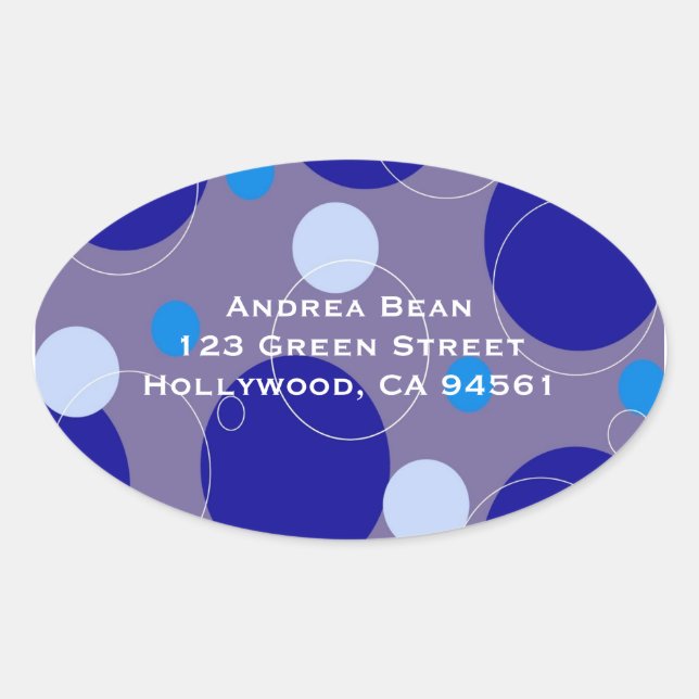 Sticker Ovale Retro Blue Circles & Ovals Royal Adresse de retour (Devant)