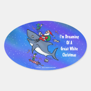 Sticker Ovale Rêver D'Un Grand Noël De Requin Blanc