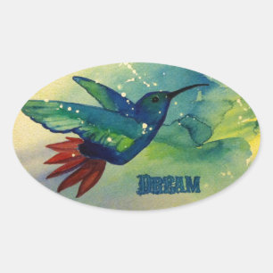 Sticker Ovale Rêvez Gros ! Peinture à l'aquarelle des colibris