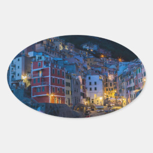 Sticker Ovale Riomaggiore la nuit Cinque Terre Ligurie Italie