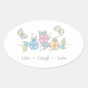 Sticker Ovale Rire en direct Aquarelle florale de papillon
