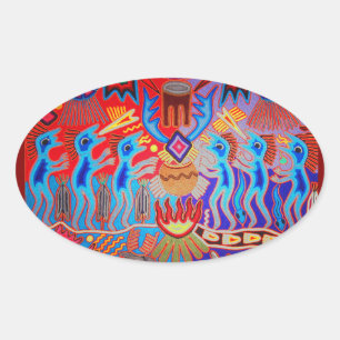Sticker Ovale Rituel chamanique Huichol