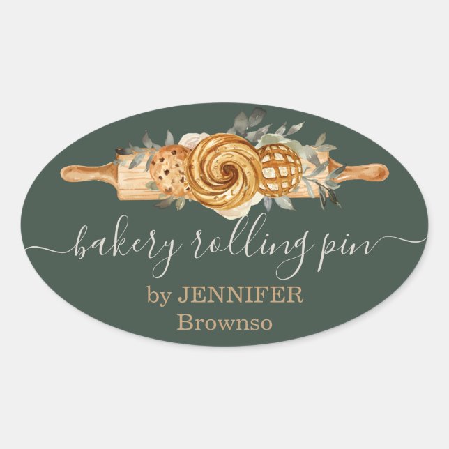 Sticker Ovale Rolling Pin Boulangerie Cookies Presse élégant sag (Devant)