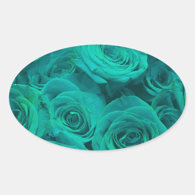 Sticker Ovale Romantique élégant turquoise - roses verts (Devant)