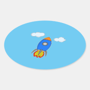 Sticker Ovale Roquette D'Espace De Cartographie Dans Le Ciel Ble