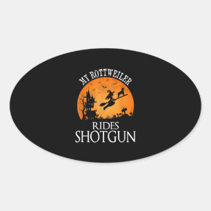 Sticker Ovale Rottweiler Rides Shotgun Amoureux des chiens Hallo