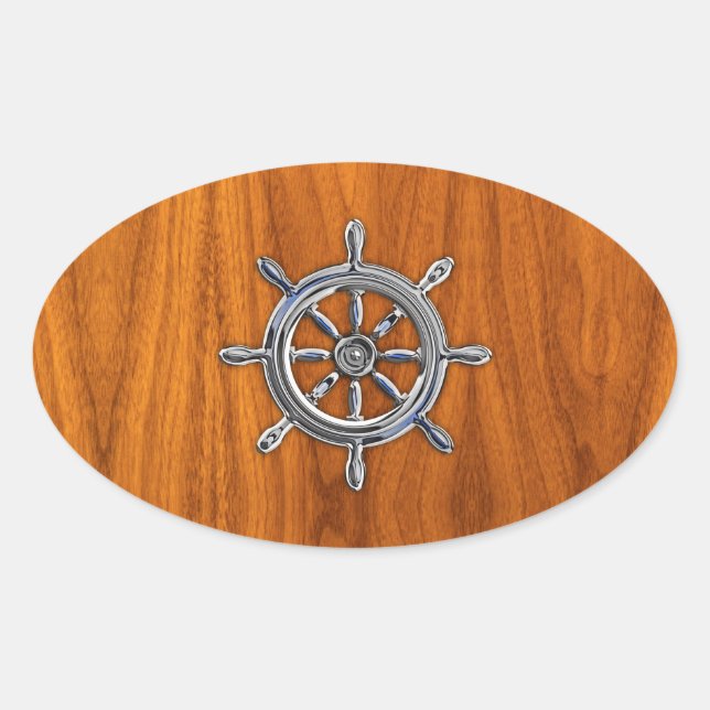 Sticker Ovale Roue nautique sur la chaussée de teck (Devant)