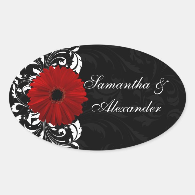 Sticker Ovale Rouges, noirs et blancs Gerbera Daisy (Devant)